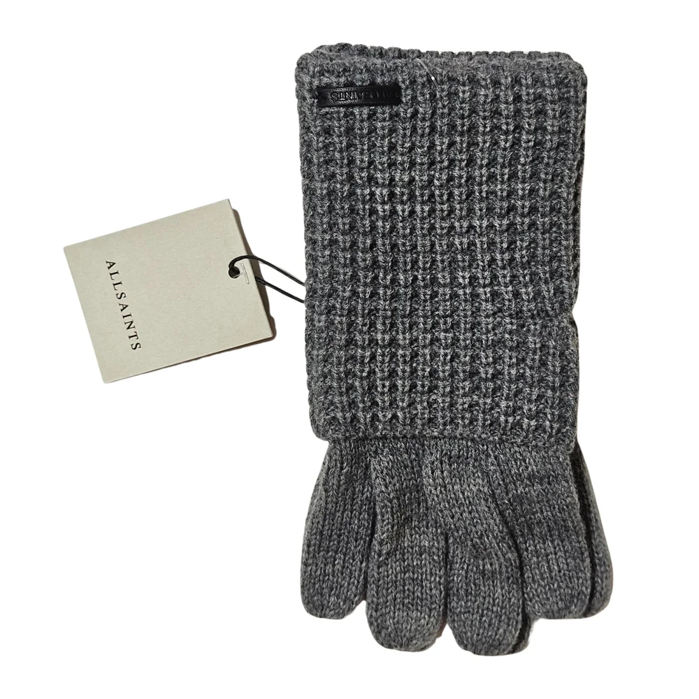 All Saints Gloves Light Grey Women Mixed Stitch Knit Wool Blend Outdoor Winter